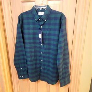 NWT Chatham Road Mens Sz M Green Navy Plaid Shirt